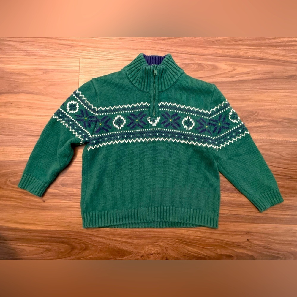 Izod Green Kids Sweater with White and Blue Pattern quarter zip size 24M